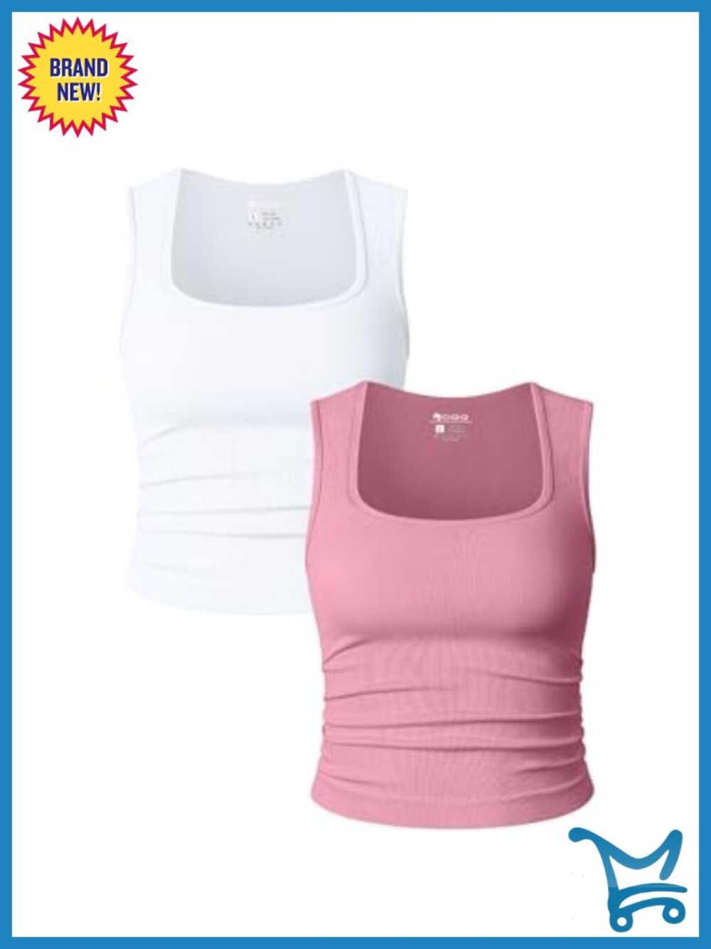 2 Pack Women's Ruched Crop Tops Square Neck Sleeveless Slim Fit Tanks